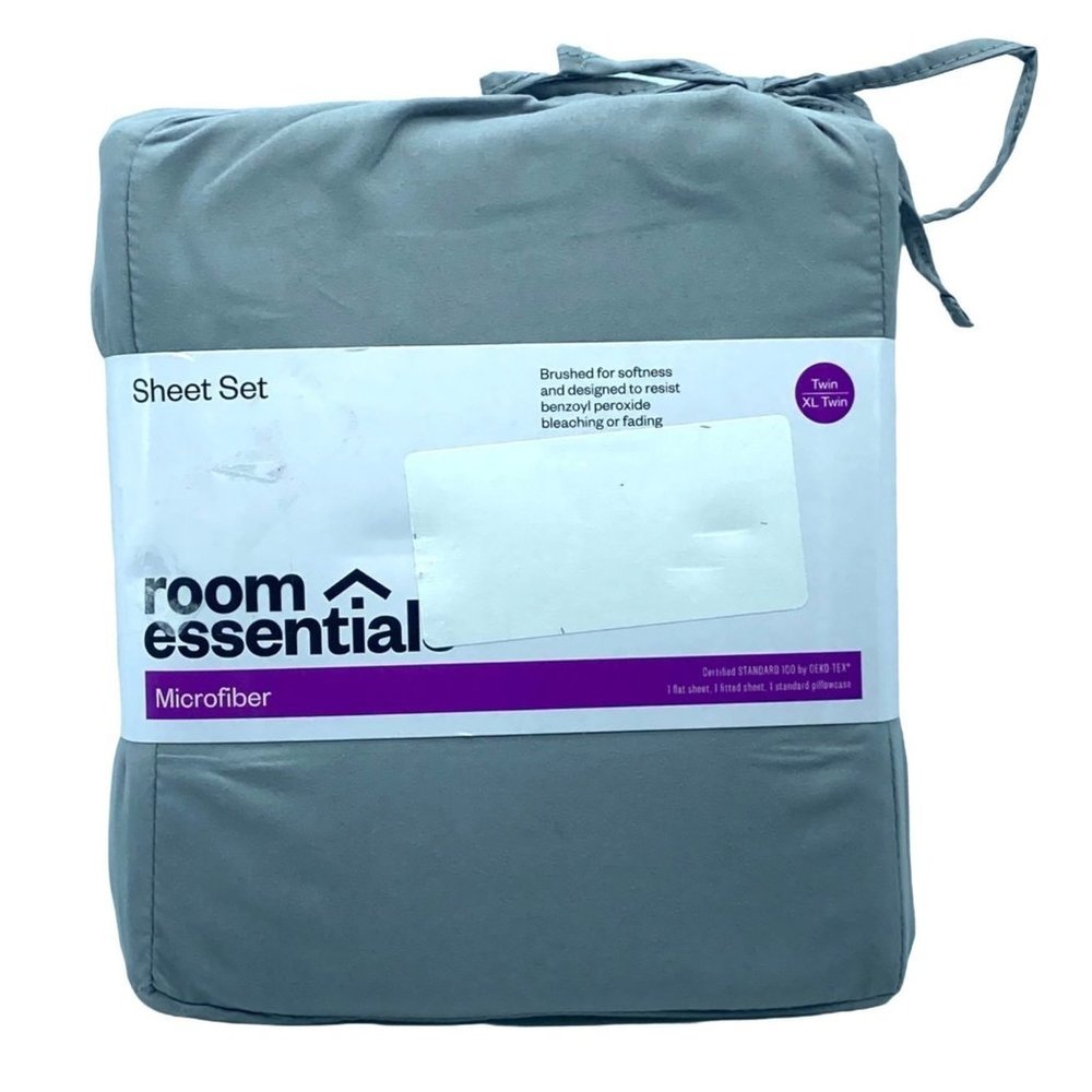 NEW Room Essentials Gray‎ Twin or Twin XL Sheet Set 1 Flat 1 Fitted 1 Pillowcase